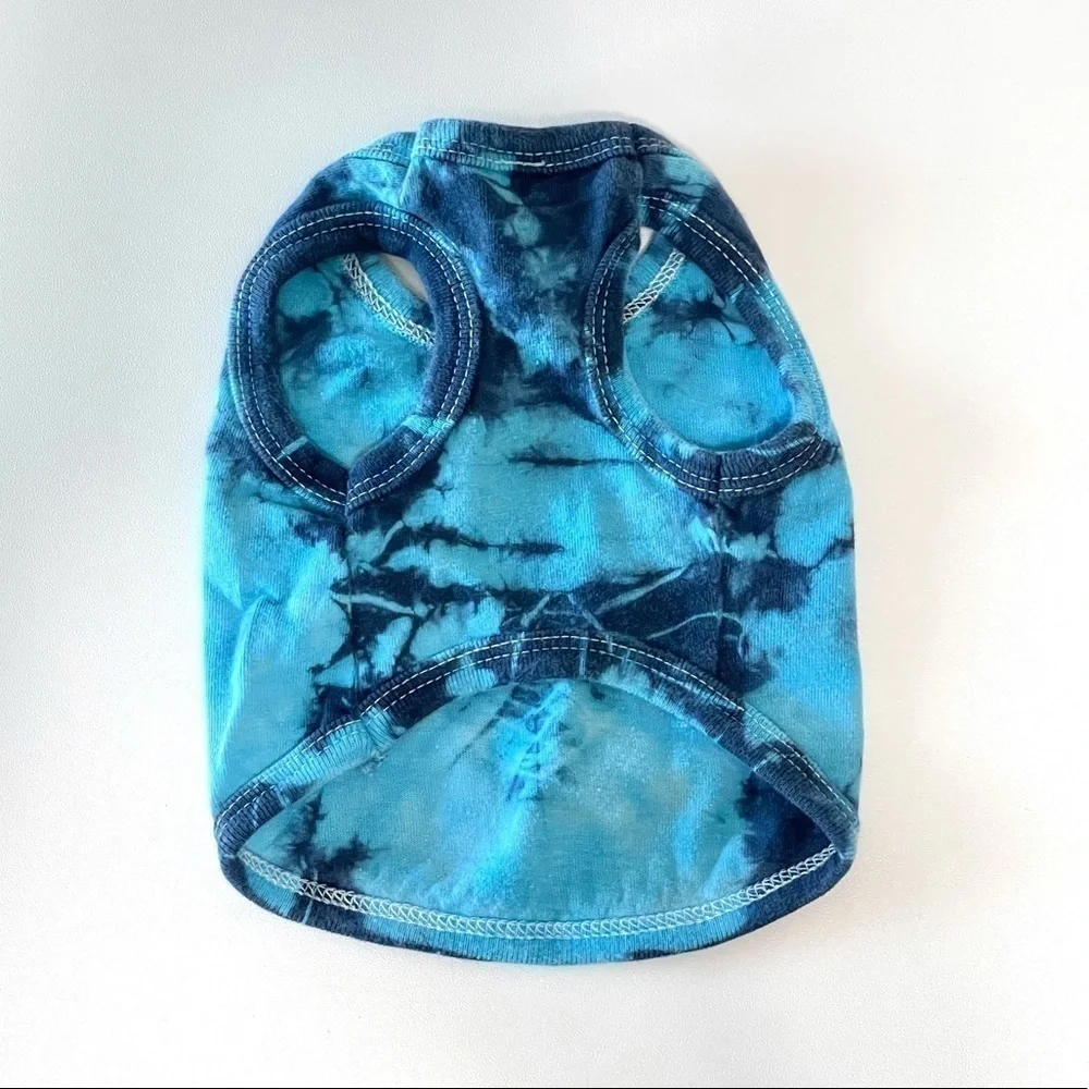 Tie Dye Heart Dog Tank Aqua Blue XS